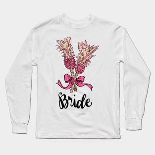 Bride Shirt Pink Pineapple Bouquet Illustration Long Sleeve T-Shirt